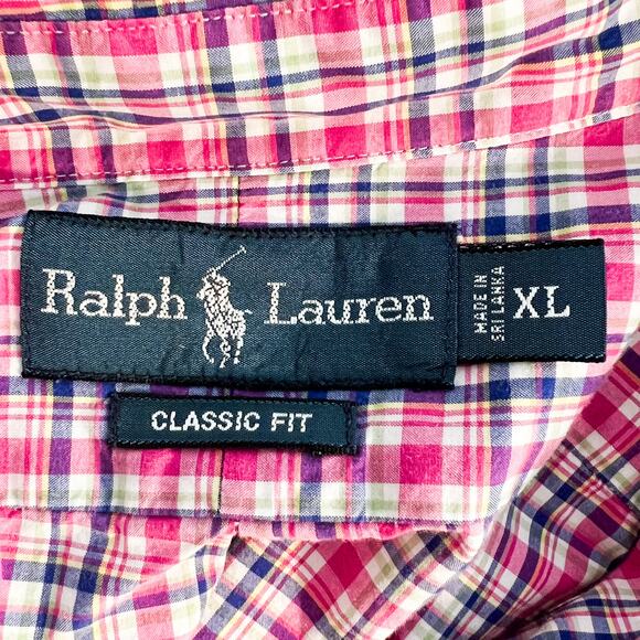 VTG Ralph Lauren Plaid Button Down Shirt Mens XL Pink Gingham Cotton Preppy 90s - Picture 4 of 6